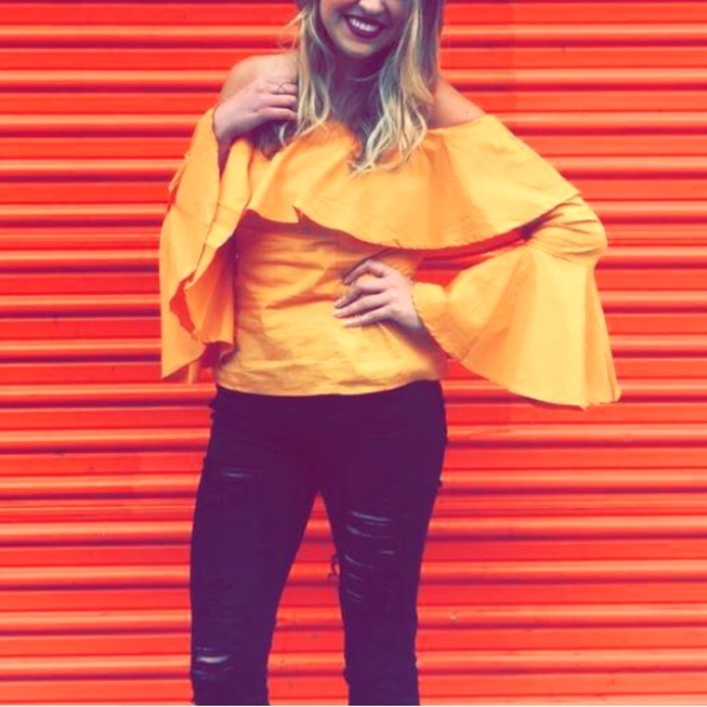 Yellow off-shoulder bell sleeve top